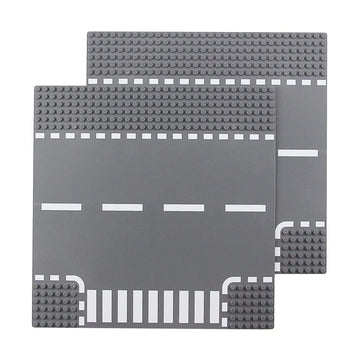 Classic Road T-Junction Base Plates  City Street Building Kit  25 x 25 cm Town Baseplate for Building Bricks Compatible with All Major Brands (T-Junction 2) Pieces
