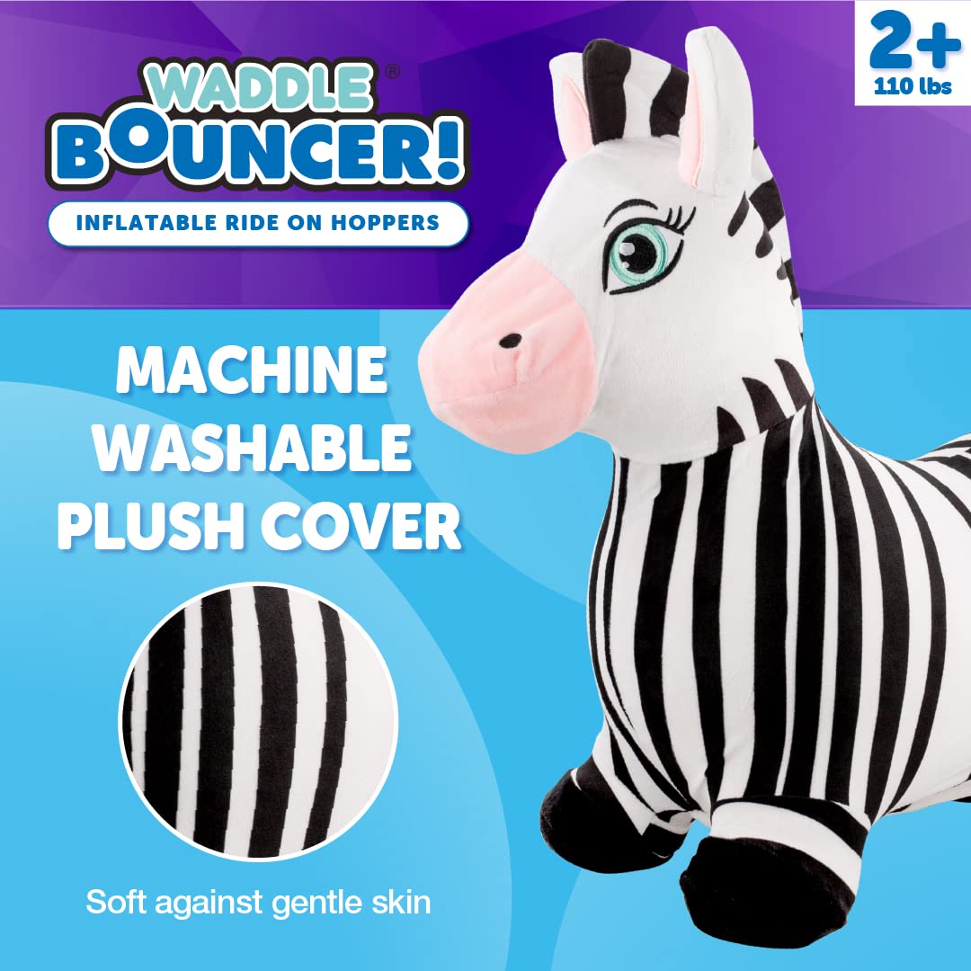 WADDLE Bouncy Hopper Inflatable Animal Hopping Plush  Indoor and Outdoor Toy for Toddlers and Kids  Pump Included  Boys and Girls Ages 2 Years and Up (Zebra)