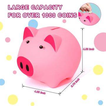 Laebuild Piggy Bank For Kids - Cute Piggy Bank For Boys And Girls - Unbreakable Plastic Money Bank - Pig Shape Coin Bank - Children'S Toy Safe Fluorescent Gift Savings Jar - Pink