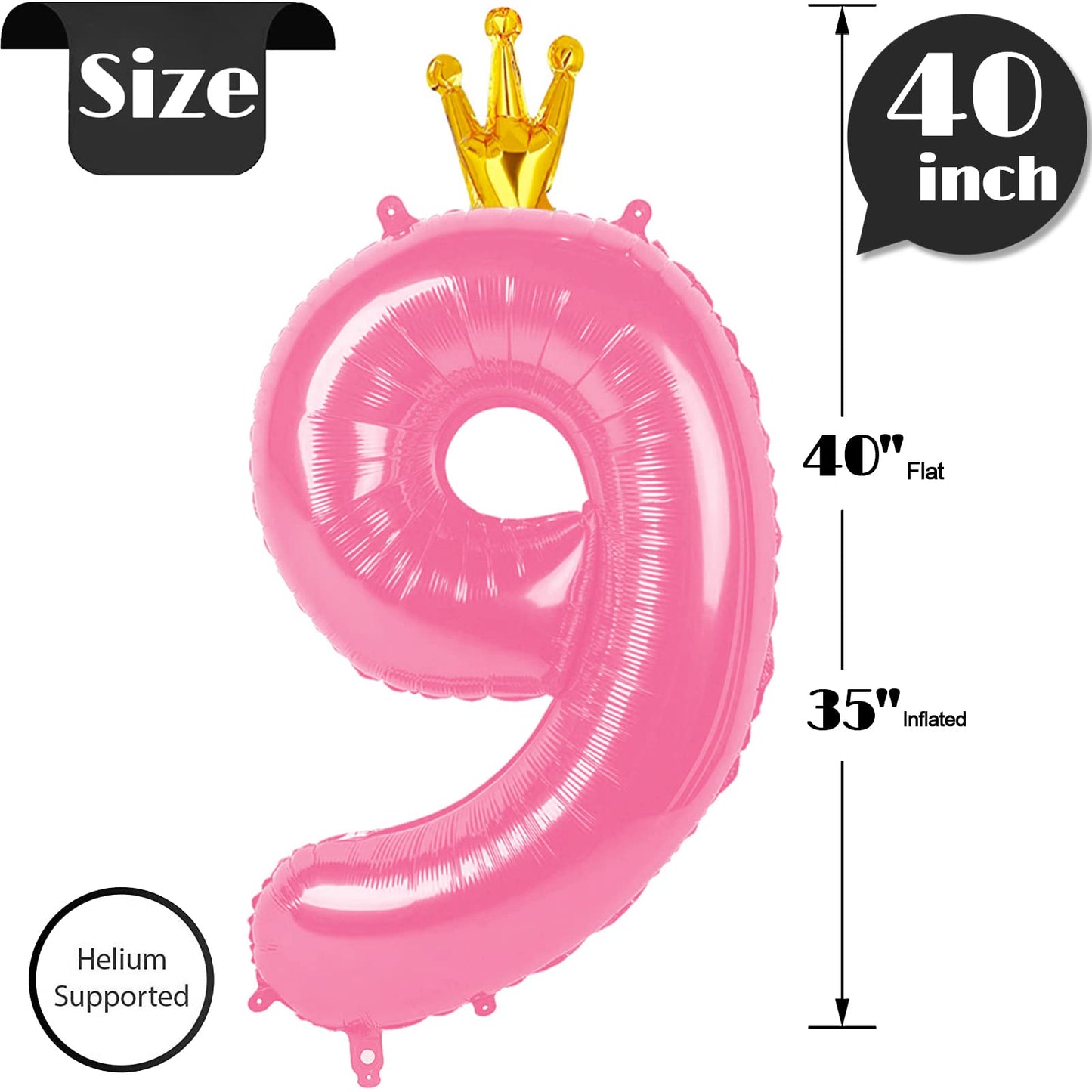 40 Inch Number Balloon 9, Pink Giant Kids Party Balloons, Birthday Decorations For 9Th 90Th, Pastel Large Numbers For Party Deco