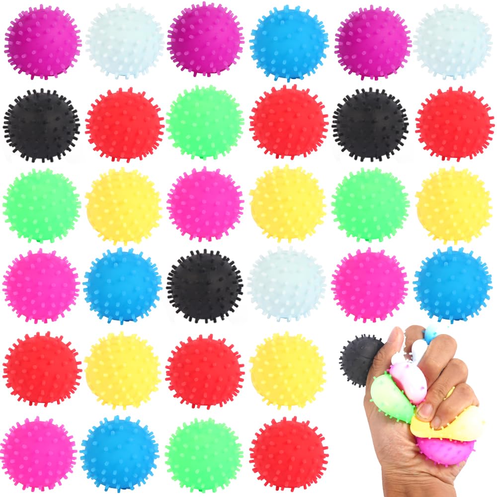 32 Pack Mini Spiky Stress Balls, Stretchy Fidget Toy For Anxiety Stress Relief, Pull Stretch Sensory Dough Soft Fidget Squishy T