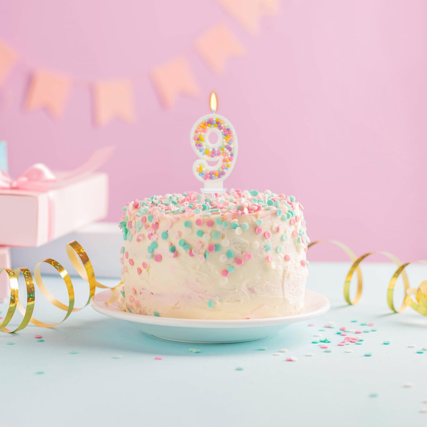 FAMGift Number 9 Birthday Candle - Colorful Macaron Candles, 9 Candle Birthday Girl Women, Sweet Theme Birthday Party Supplies,