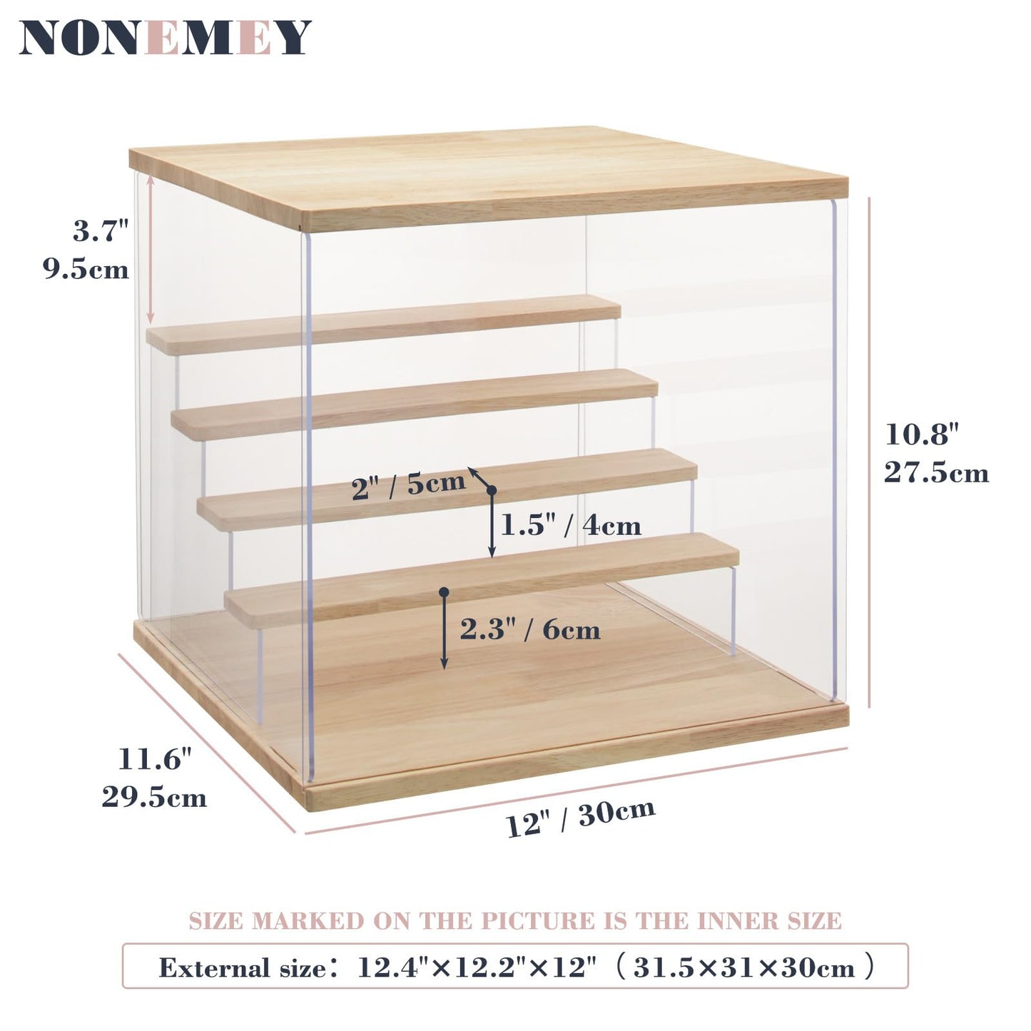 Nonemey Clear Acrylic Display Case With Light ,3/4/5/6 Tier Multiple Color Lights Via Remote Control Dustproof Display Box For C