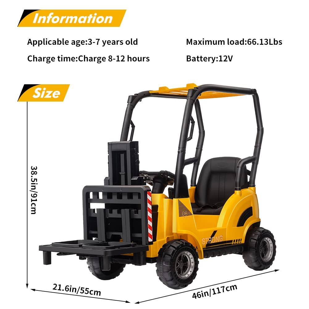 12V Kids Ride On Forklift Car With Tent, Toddles Electric Construction Car With Remote Control, Lifting Fork And Pallet, Low-Pow