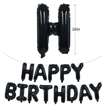 Toniful Black Happy Birthday Balloons Banner 16 Inch Mylar Foil Letters Birthday Sign Banner Bunting Reusable For Girls Boys Kid