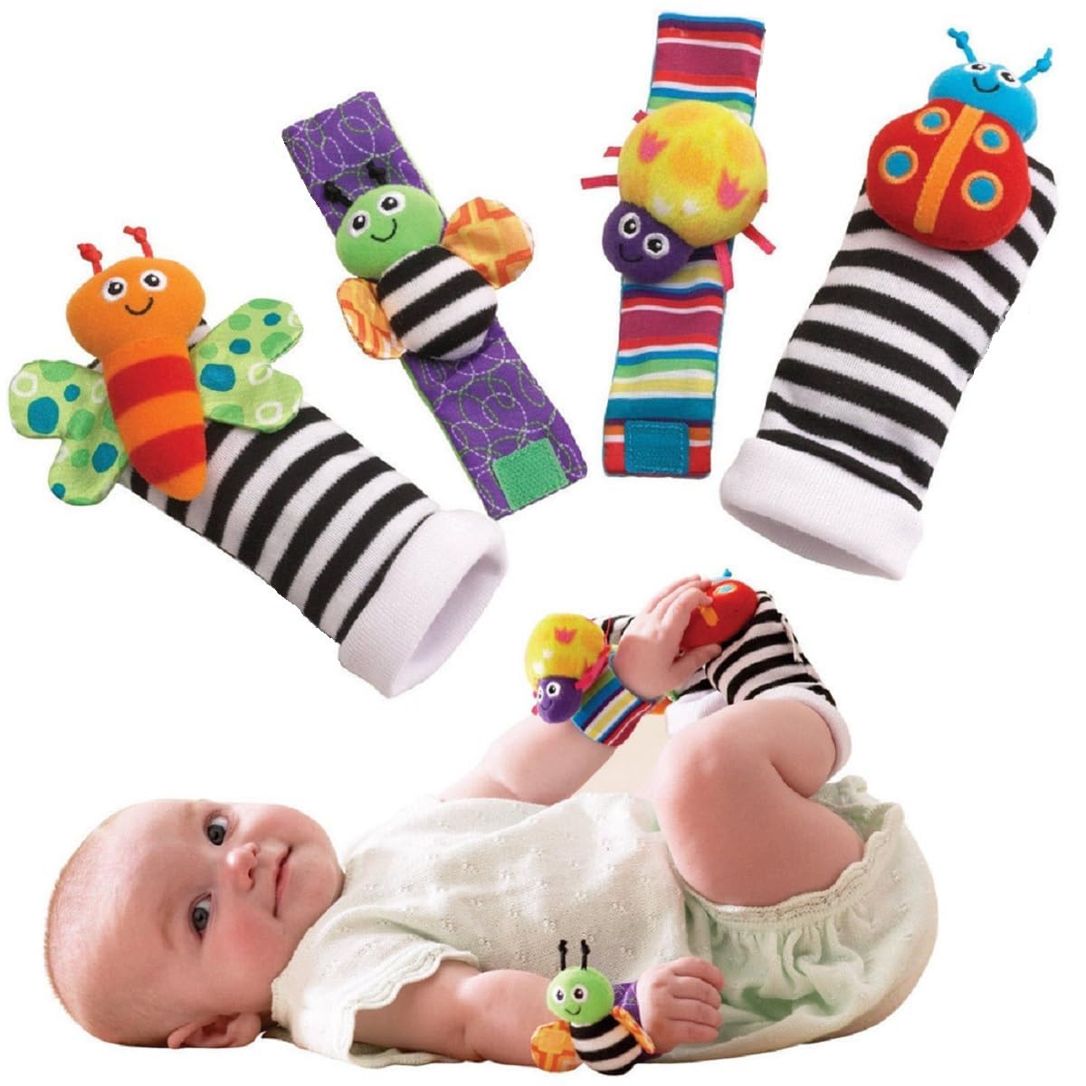 Kesi Ornaments Wrist Rattle Socks And Foot Finder Set, Infant Girl Boy Toys For Babies 036 Months, Newborn Hand & Foot, Soft Ne