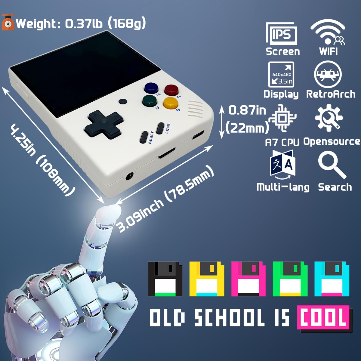Miyoo Mini Plus Handheld Game Console 3.5-Inch 640*480 Ips Screen 3000Mah Miyoo-Mini+ With Portable Case White