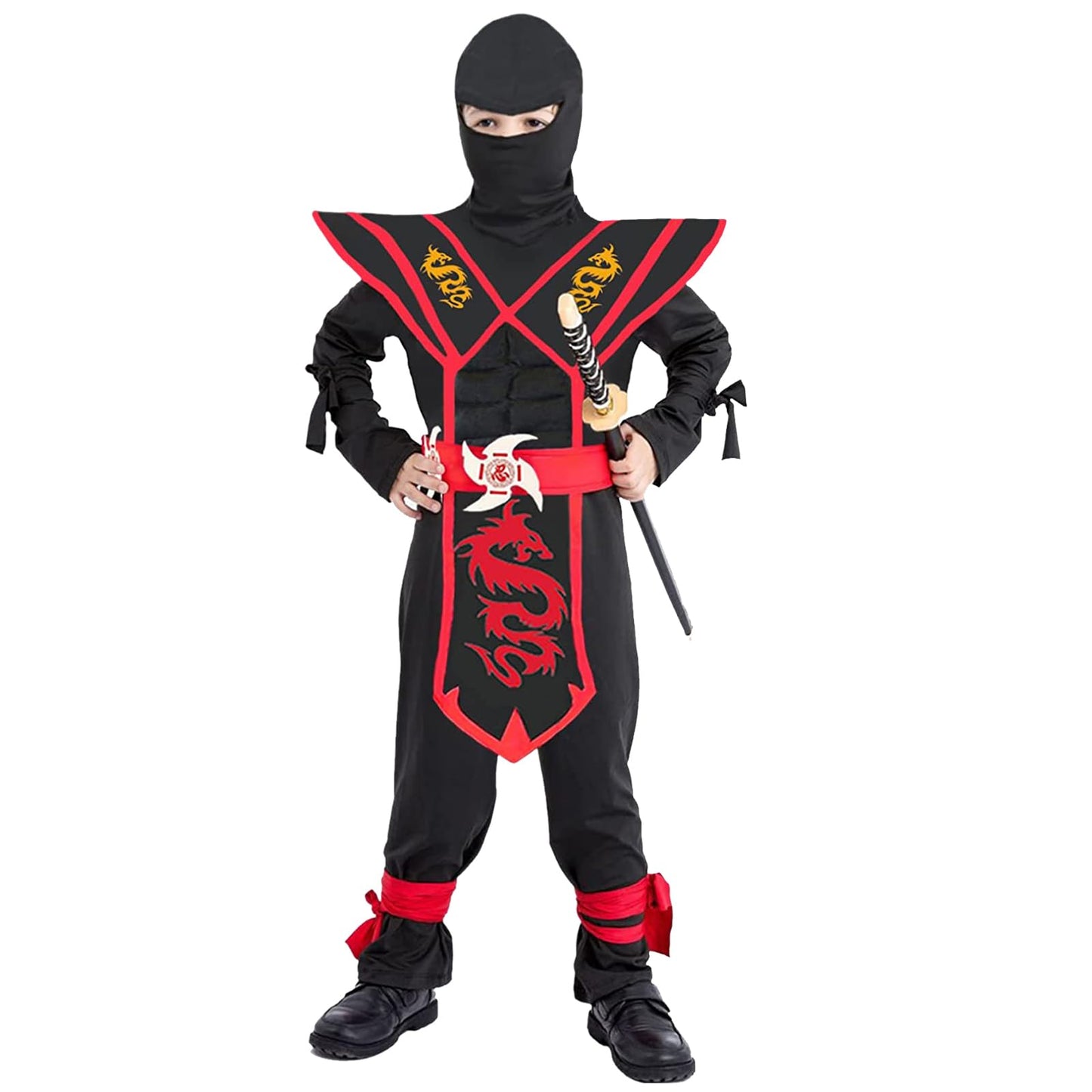 Satkull Ninja Costume For Boys&Girls Halloween Deluxe Costume With Ninja Foam Accessories Toys Set For Kids(Kids-L)
