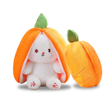 Bestsea Reversible Bunny Plush Toy - Transformable Stuffed Animal With Zipper Design, Cute Strawberry Carrot Bunny - Soft, Snugg