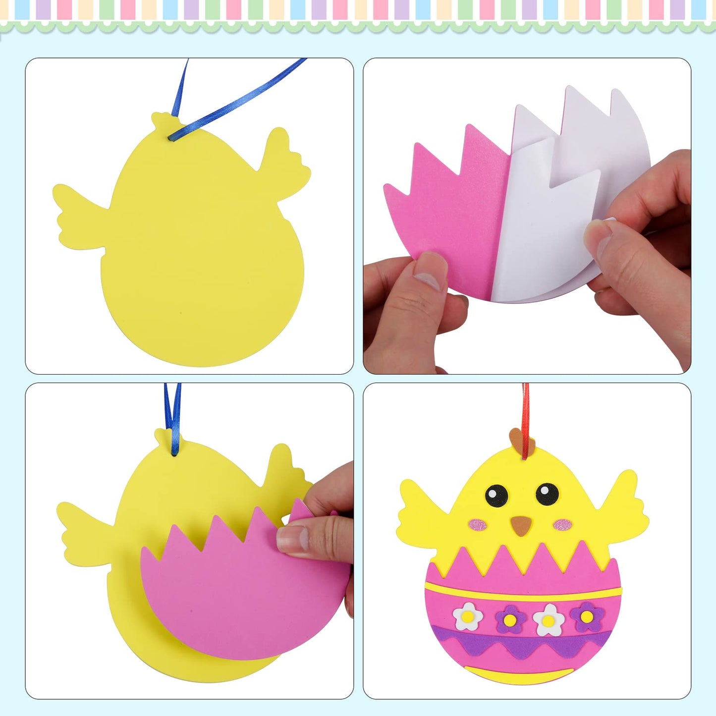 Fennoral 12 Pack Easter Craft Kit For Kids Make You Own Easter Foam Stickers Ornament Diy Easter Arts And Crafts For Easter Part