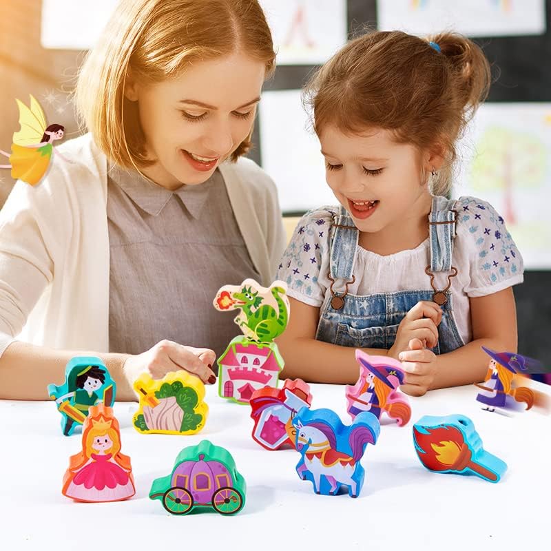 JAQI Montessori Educational Wooden Threading Stringing Toys Dinosaurs Traffic Space Insects Animals Fruits Lacing Beads Preschoo