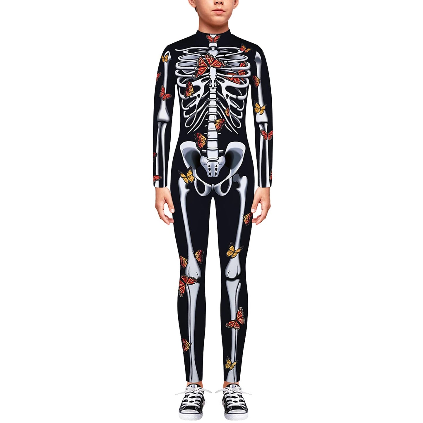 Remimi Kids Halloween Skeleton Bodysuit For Girl Zip Up Back Funny Cosplay Scary Skeleton Costume Butterfly 11-12 Years