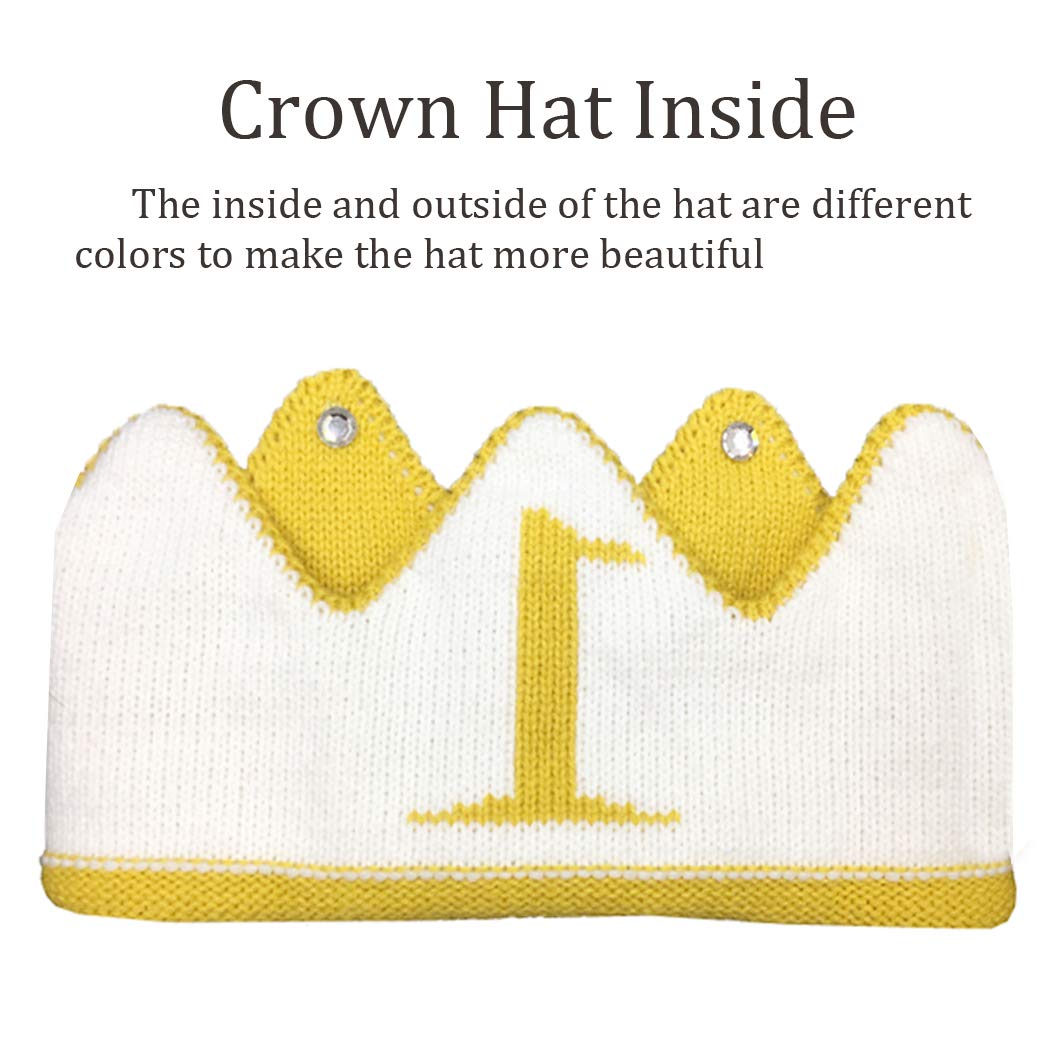 Lujuny Knit 1st Birthday Hat - Soft Baby Crown Headband Cap for Party Costume Photoshoot (YELLOW)
