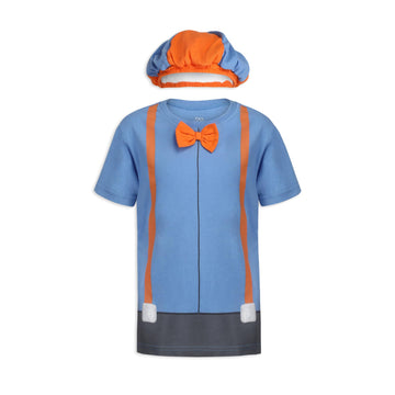 Blippi Boys’ Roleplay T- Shirt And Hat Set For Toddler, Little And Big Kids – Blue/Orange