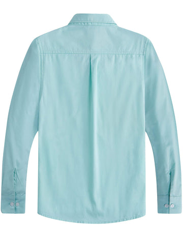 Springgege Boys Long Sleeve Dress Shirts Formal Uniform Woven Solid, Aqua, 9-10 Years