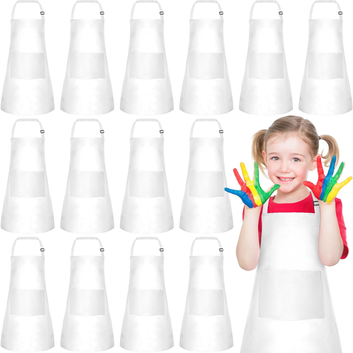 PLULON 15Pcs Kids Aprons with 2 Pockets Painting Aprons for Kids Aprons for Kids Bulk, Paint Apron Adjustable Children Chef Apro