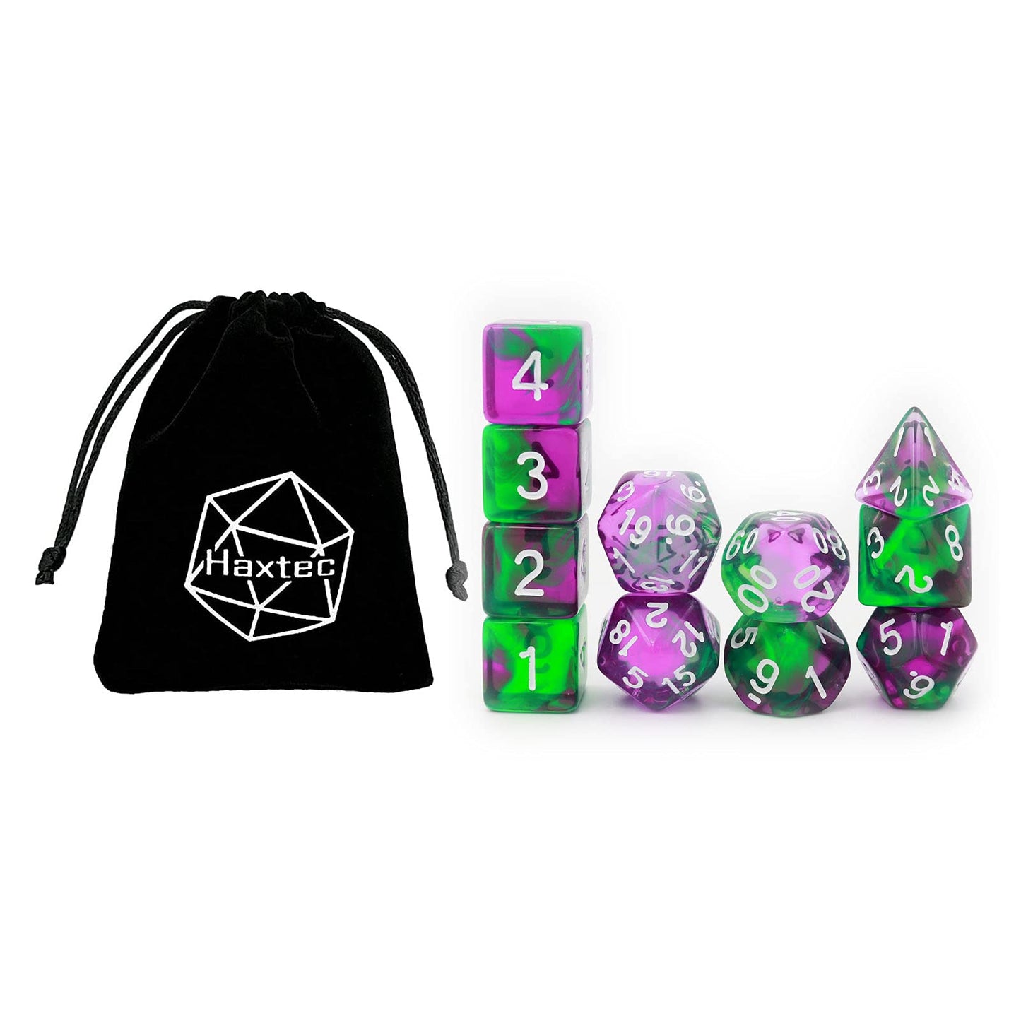 Haxtec 11 Piece Dice Set Extra D6 D20 Compatible with Dungeons and Dragons 5e RPG Games-Green Purple