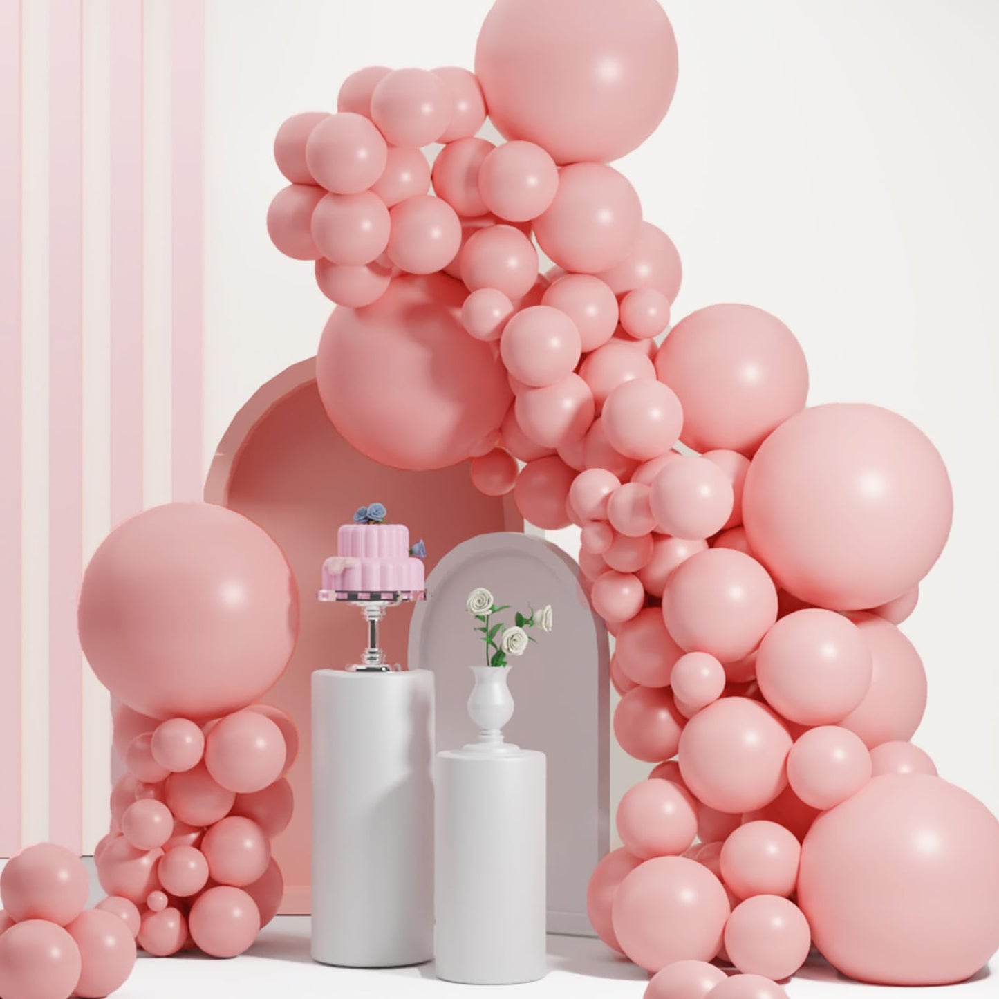 Double Stuffed Pink Balloon Arch, Double Pink Balloons Different Sizes 18/12/10/5 Inch,Pastel Pink Balloons Garland For Boho Par