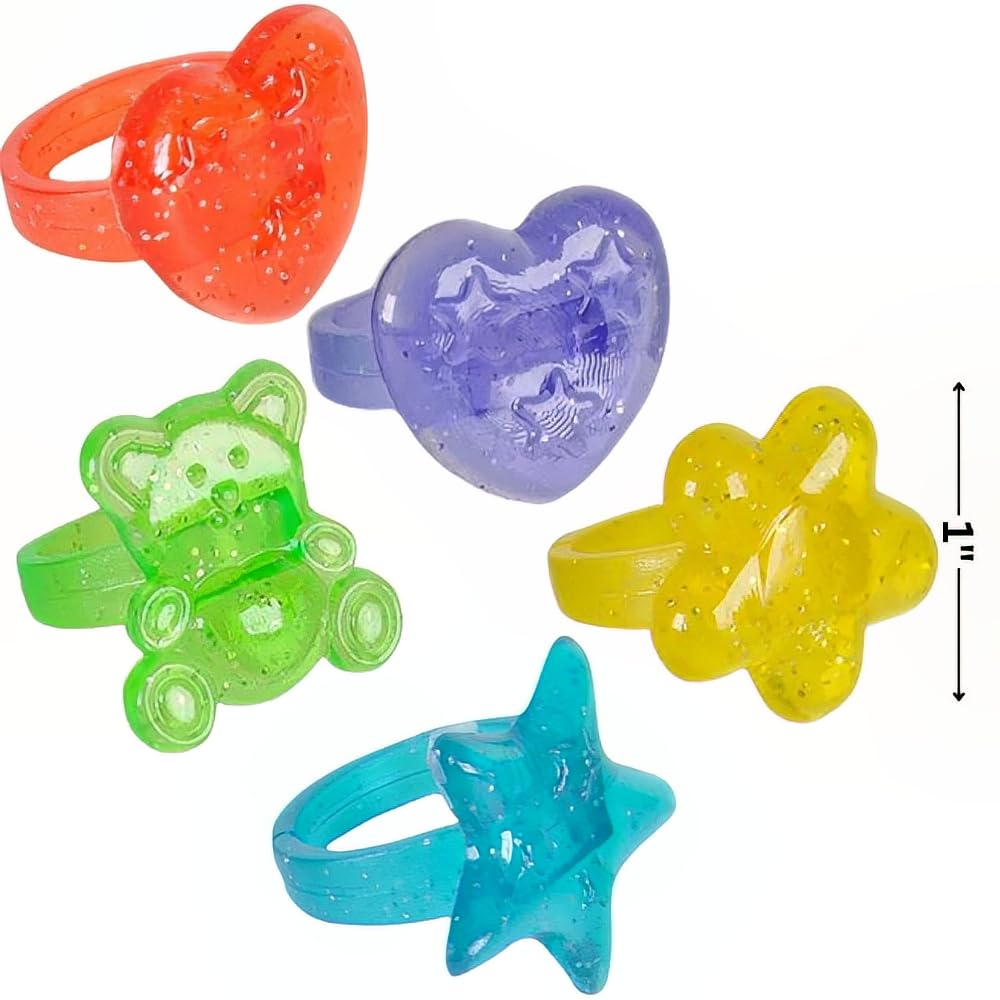 Rhode Island Novelty Plastic Glitter Rings, 144 Assorted Colors And Designs