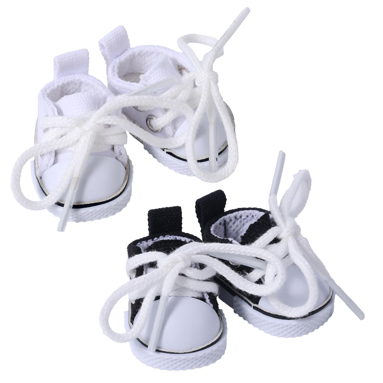 2 Pairs Mini Doll Shoes  Cute Mini Finger Canvas Shoes enhanced Canvas Sneakers Funny Doll Clothes Accessories for Display (Black  White)