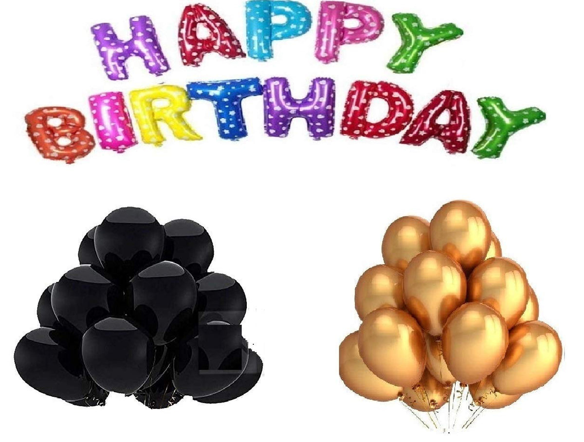 Jindal Party Products Happy Birthday Letter Foil Balloon set of 13 Letters (Multi Color) + HD Metallic Finish Balloons (Golden ,