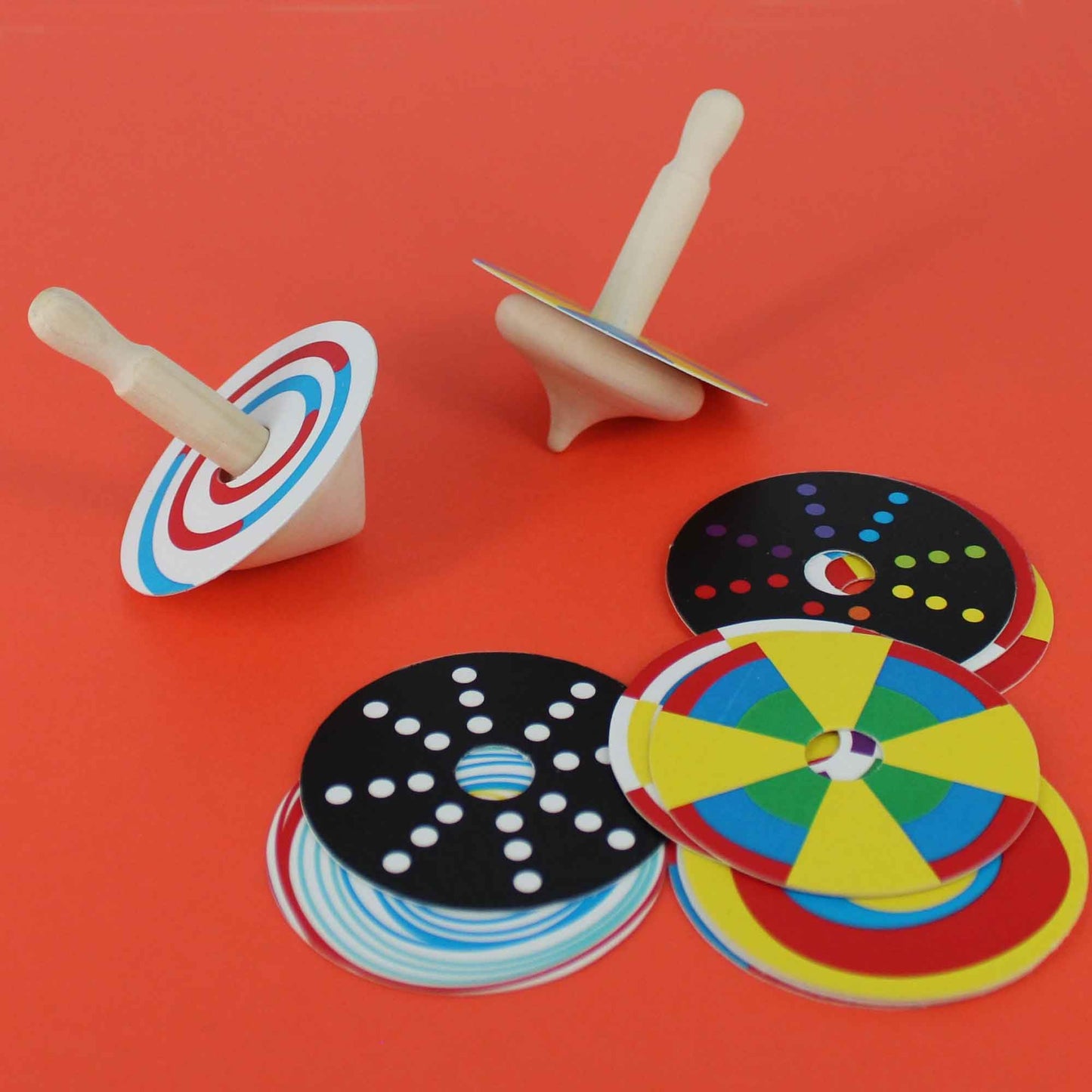 Shumee Handmade Wooden Spin Tops - 2Pcs & Patterns | Fun Party Favors | Wood Spin Tops for Kids | Sensory Toys | Birthday Gift |