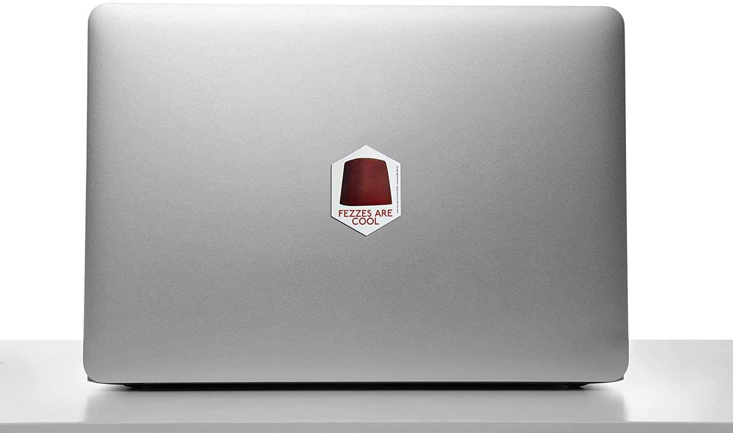 Doctor Who Sticker: Fezzes are Cool - Eleventh Doctors Red Fez 4-Inch Vinyl Sticker - Graphic Print White Sticker Decal for Wal