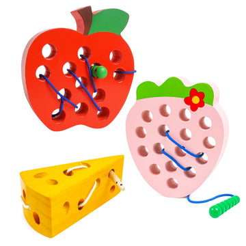 Naodongli Wooden Lacing Toys For Toddlers,Toddler Travel Toys Car Plane Games Toys Montessori Educational Learning Fine Motor Skills For Boys Girls Ages 3+(3 Pack Threading Toys)