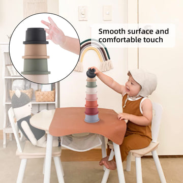 Zyflsq Stacking Cups Baby Toy, Nesting Cups 8 Pcs With Pattern For Kid Baby 6 Months And Up Montessori Toy, Bath Toys