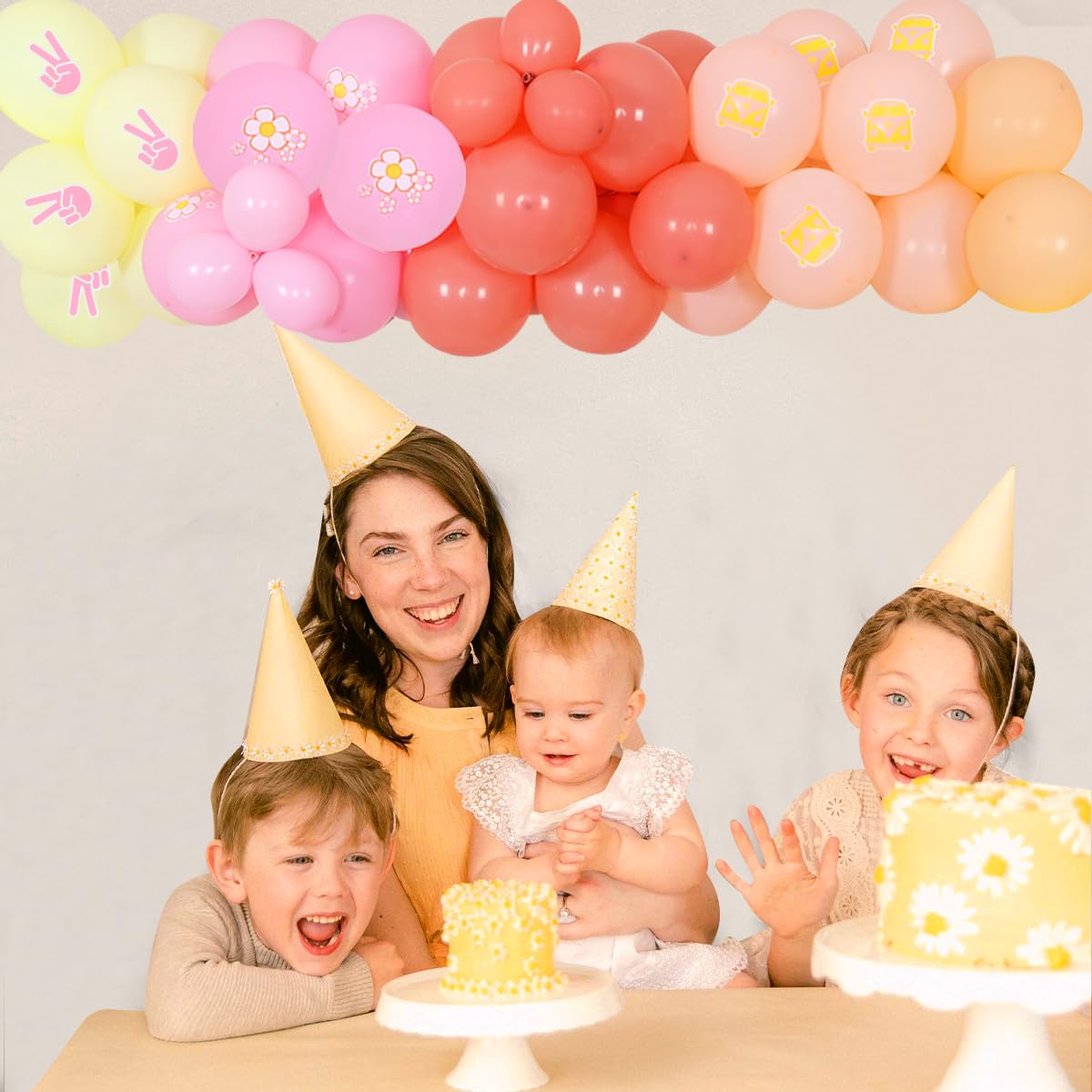 Joymemo Groovy 3Rd Birthday Party Decorations, Young Wild And Three Daisy Flower Balloons Garland Kit, Groovy Retro Boho Girls Third Birthday Party Supplies
