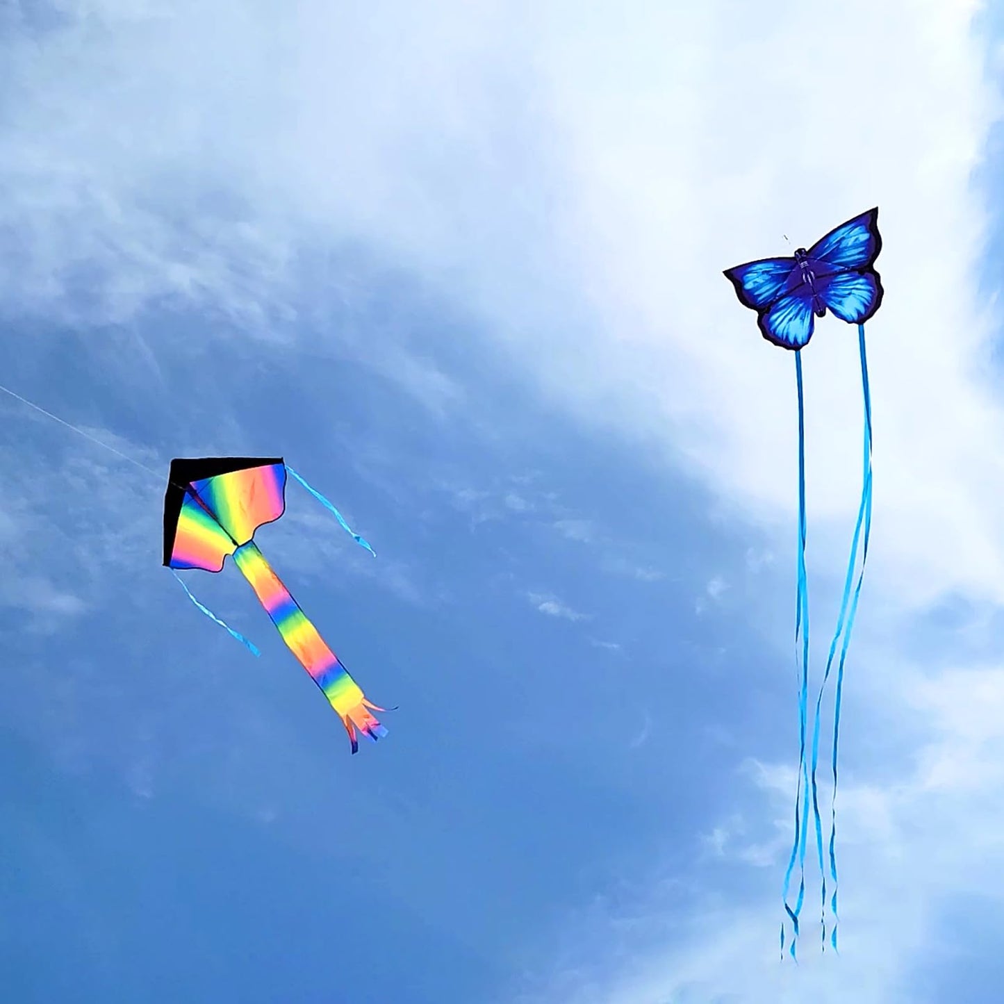 Simxkai 2 Pack Kites-Rainbow Delta Kite And Blue Butterfly Kite, Easy To Fly Kite For Kids And Adults,2 Kite Line Handles With 320Ft Lines Each, 2 Pack Kite ( Delta Butterfly )