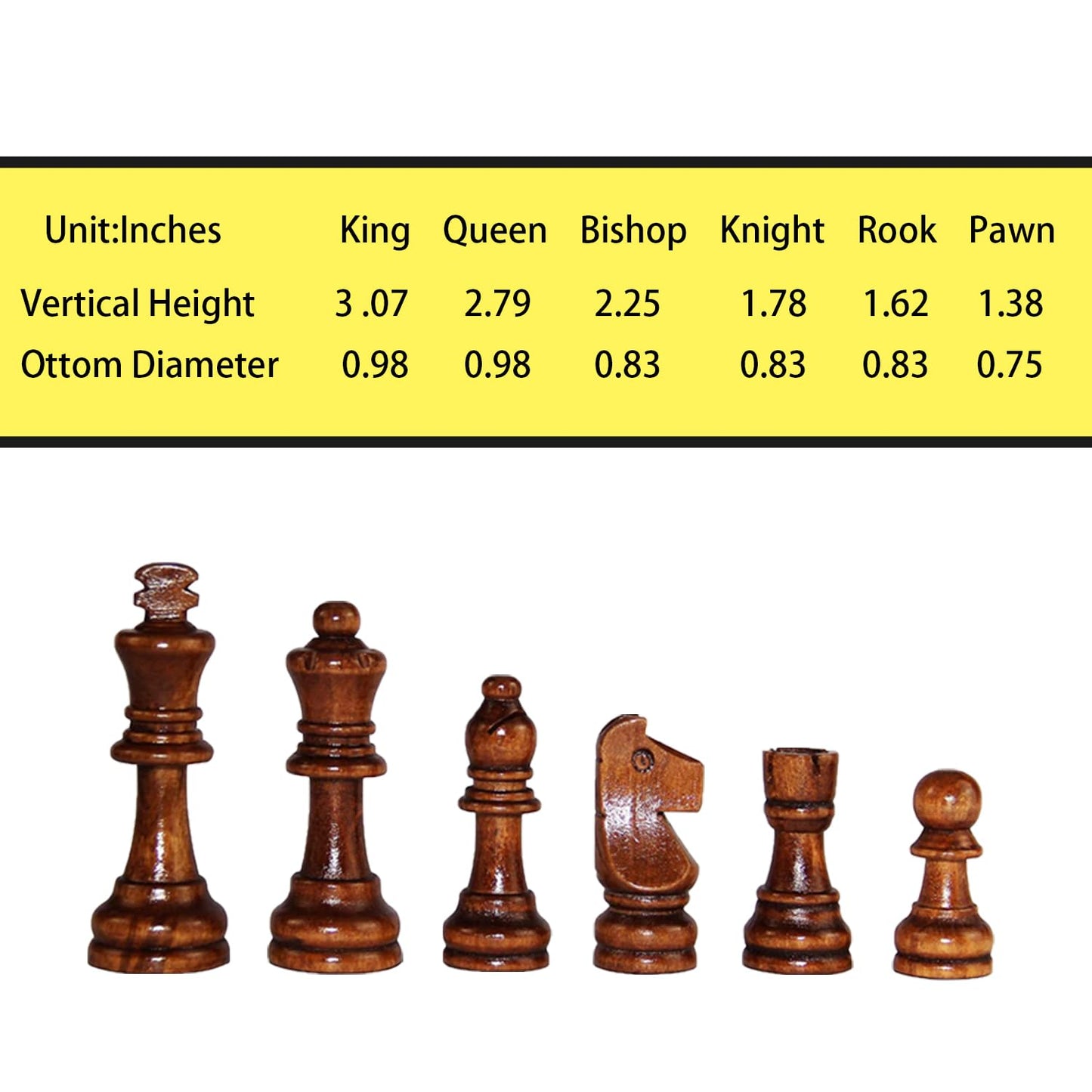 Baspoom Nature Wood Chess Pieces Set - 3.15” King Tournament Staunton Chessmen with Storage Bag, Magnetism Chess Piece