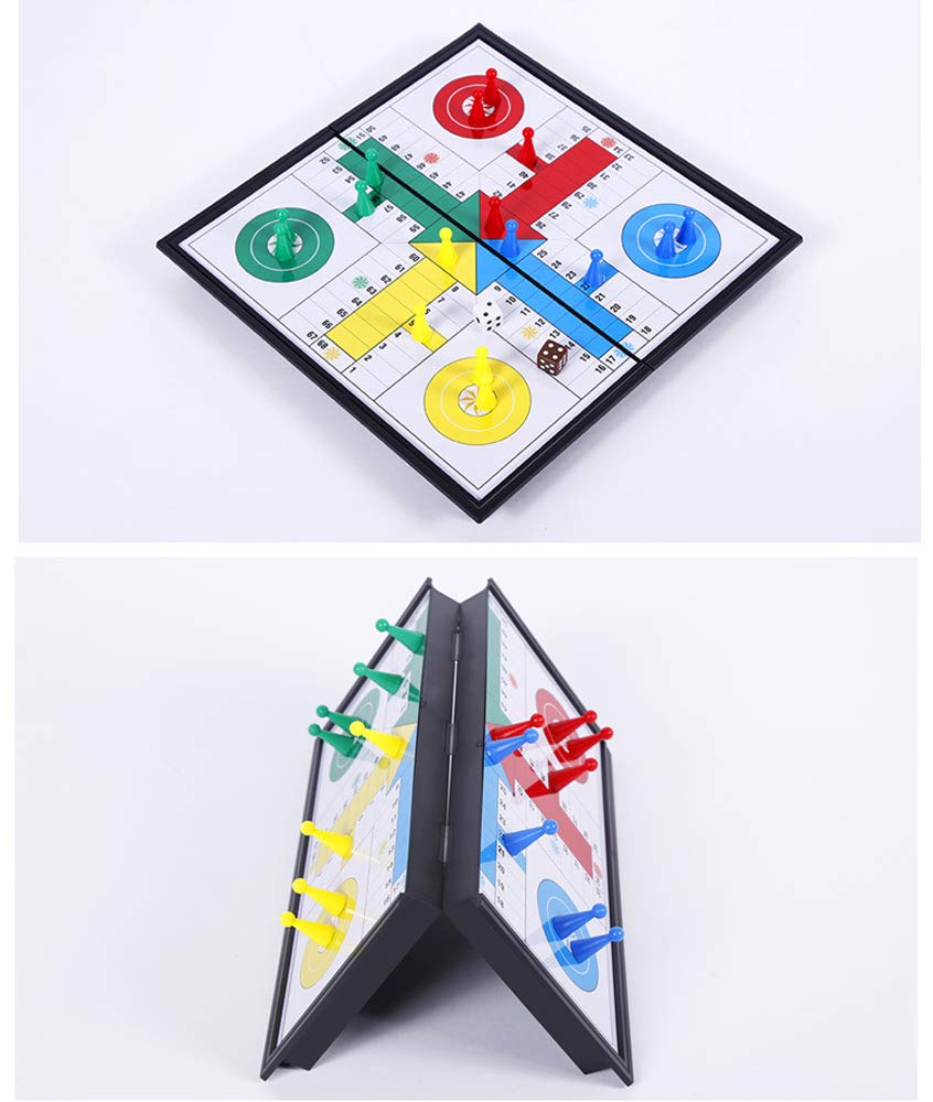 KOKOSUN Ludo Game Board Set - 9.5” Magnetic Folding Travel Game for Kids & Adults, Right Angled Model, Small Size, Plastic Material