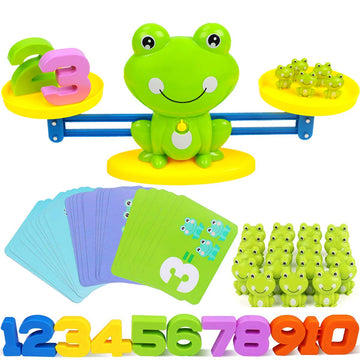 CozyBomB™ Homeschool Kindergarten Balance Board Game - Educational STEM Toy for Kids Ages 3-6, Green, Balancing Numbers with Frog Scale Cards