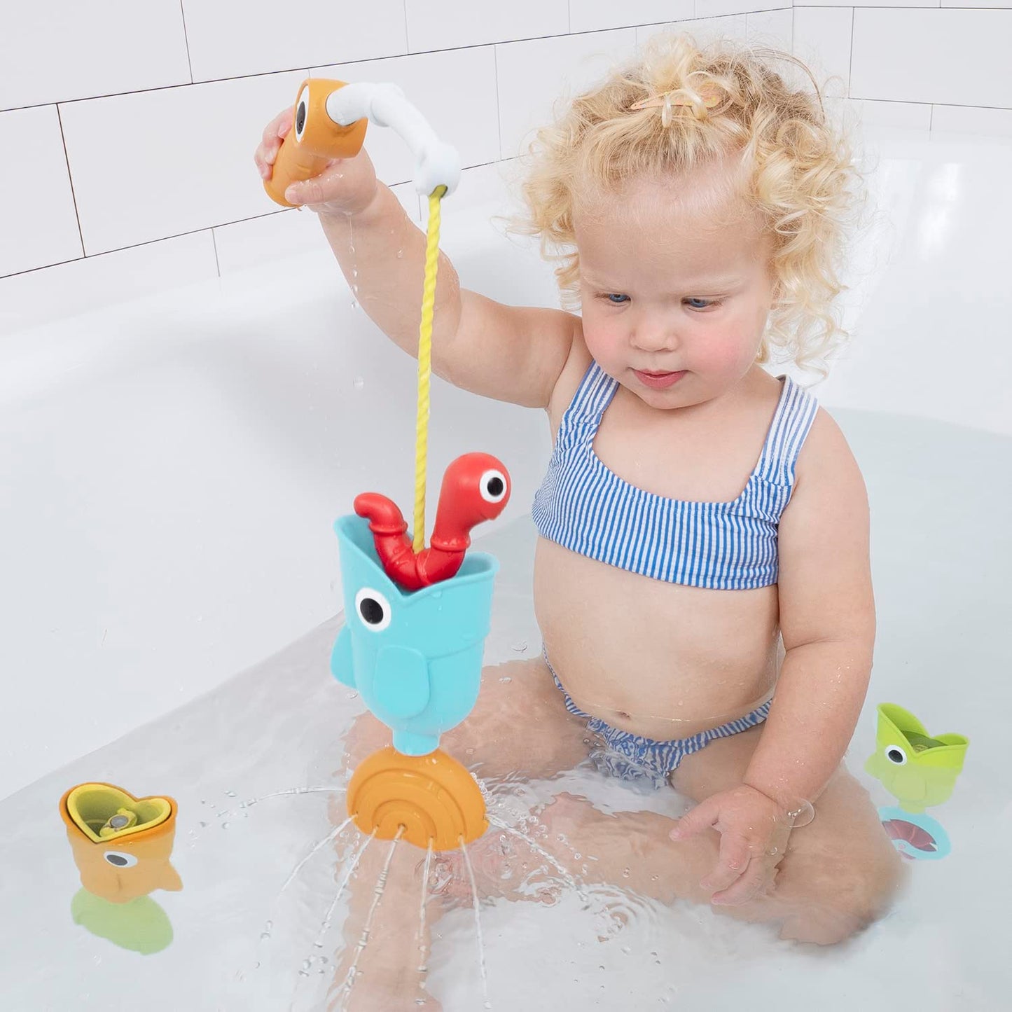 Yookidoo Toddler Baby Bath Magnetic Fishing Game Toy With Water Effects (Ages 2+) Includes 3 Moving Fish, Worm & Fishing Pole (4Pc) Floating Fish Playset For Bath Time Or Pool (Mold Free)