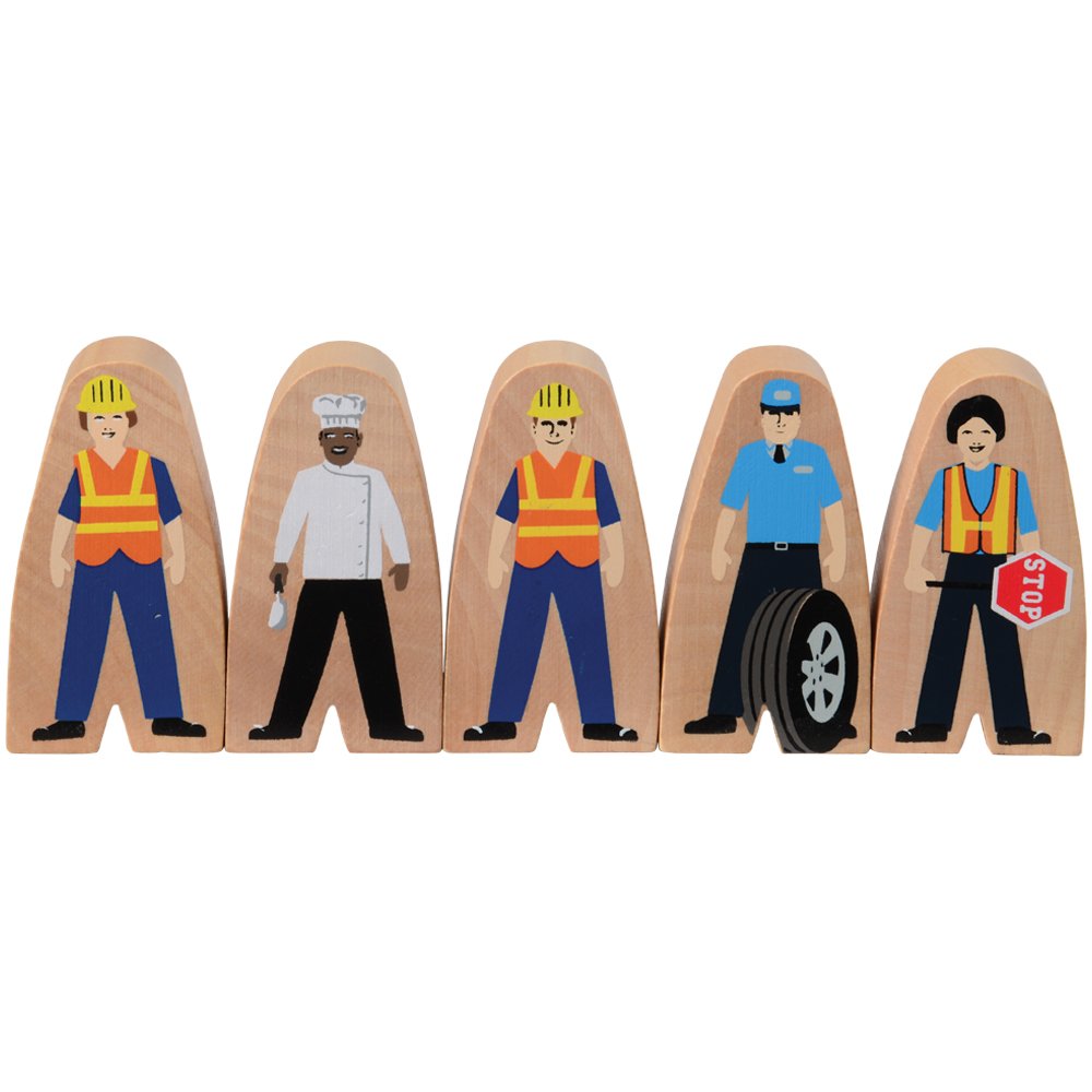 Constructive Playthings Wooden Community Helpers 25-Piece Wood Block Play Figurine Set, Freestanding Inclusive And Diverse Wood Toy Figures For Kids Ages 3+