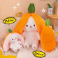 Miaodam Cuddly Bunny Stuffed Animal, Kawaii Squishy Cute Easter Bunny Plush Turn Into Rabbit Fruit Doll Carrot Strawberry Pillow, Plushies Funny Bunny Toy For Baby