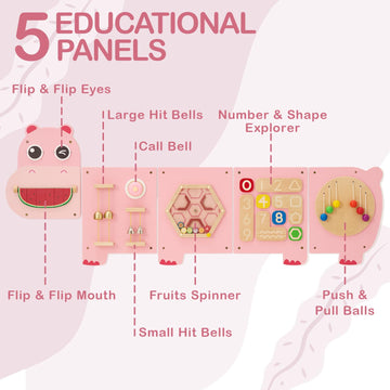 Monlurd Hippo Montessori Educational Activity Cube, Sensory Wall Toys For Daycare And Playroom Furniture, Interactive Wooden Lea