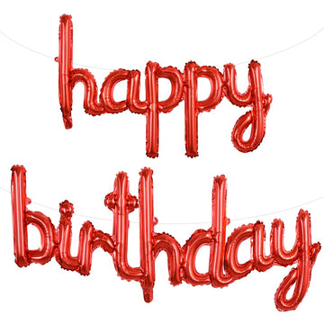 Toniful Red Happy Birthday Balloons Banner, 16 Inch Mylar Foil Script/Cursive Letters Birthday Sign Banner Balloon Reusable Mate