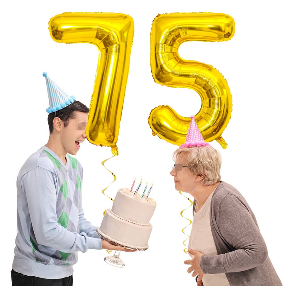 Maigendoo Jumbo 75 Number Balloon 40 Inch Large Digit Balloons Huge Helium Balloon Foil Mylar Balloon With Swirl Decorations For