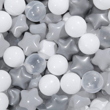 Trendplay Star Ball Pit Balls Shapes Balls For Toddler 1-3 Ball Pool Pit, Play Tent, Slide And Tunnels, Birthday Christmas Party Decoration Gift,100 Pcs,Pear Gray+Gray+White+Clear