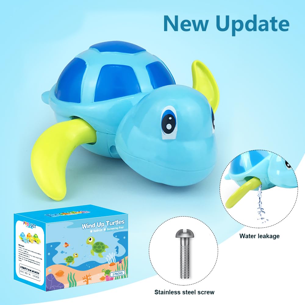 Bath Toys For Toddlers 1 2 3 4 5 Years Old,Pool Toys For Kids,Baby Funny Wind Up Swimming Turtle Bath Toy,Cute Floating Bathtub Water Toys,Gift For Preschool Child Boys Girls (3 Pcs)