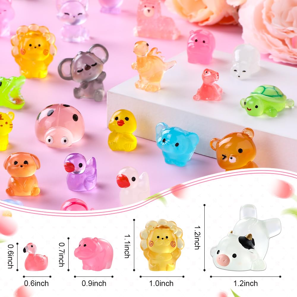 Diydec 60Pcs Luminous Mini Resin Animals 60 Styles Miniatures Glow In The Dark Tiny Little Figures To Hide Small Duck Figures Fo