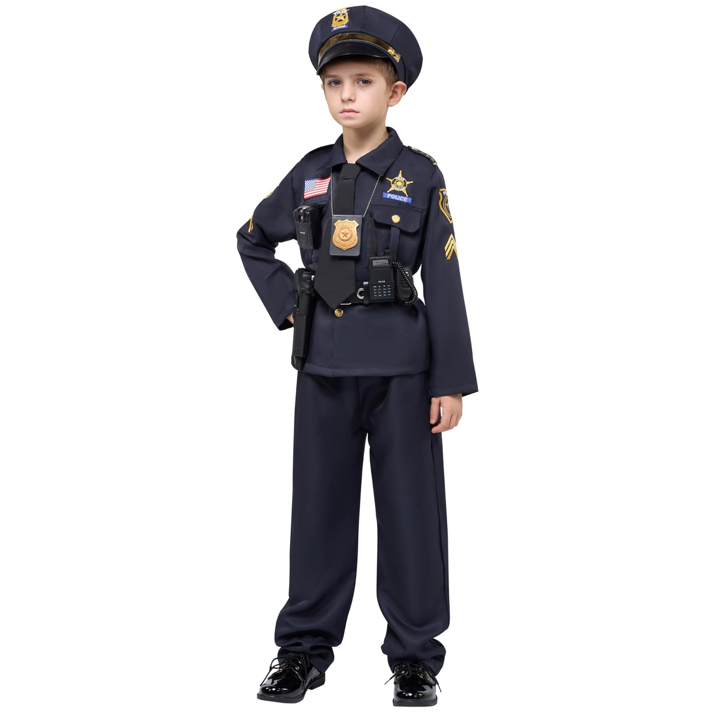 Spooktacular Creations 14PCS Halloween Police Costume for Kids  Black Police Officer Costume for Boys  Toddler Cosplay RolePlay Themed Party (Small  5-7 yrs)