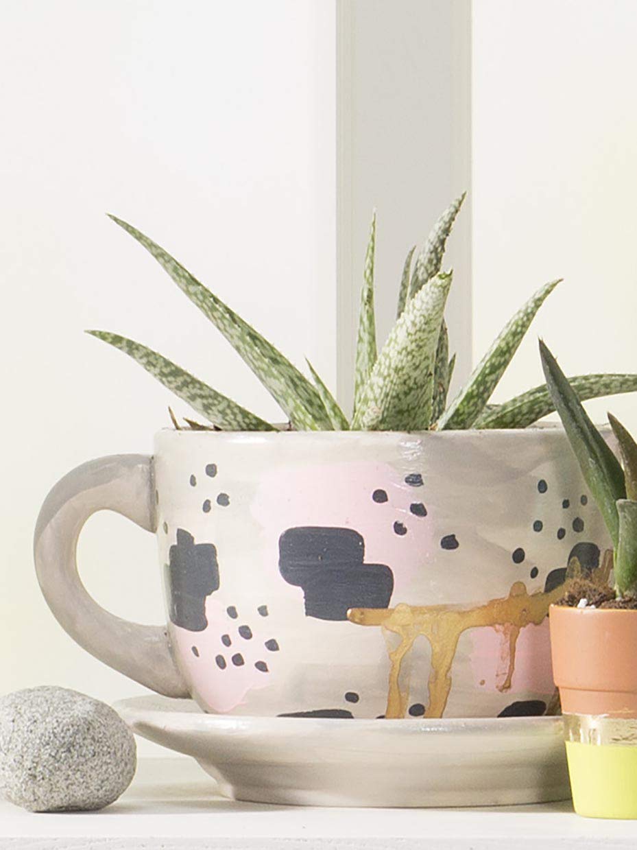 Fun Express DIY Teacup Planter with Saucer - Makes 6 - Ceramic Crafts and Kids Do it Yourself Projects