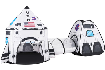 Joyin White Rocket Ship Pop Up Play Tent With Tunnel And Playhouse Kids Indoor Outdoor Spaceship Tent Set