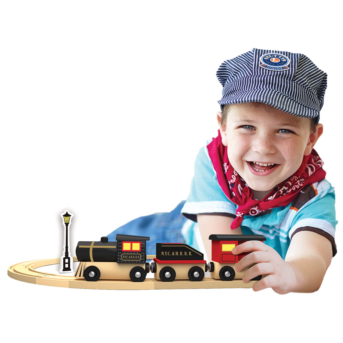 Masterpieces Wood Train Sets - Lionel Original Steam Engine 3 Piece Train Set - Officially Licensed Toddler & Kids Toy
