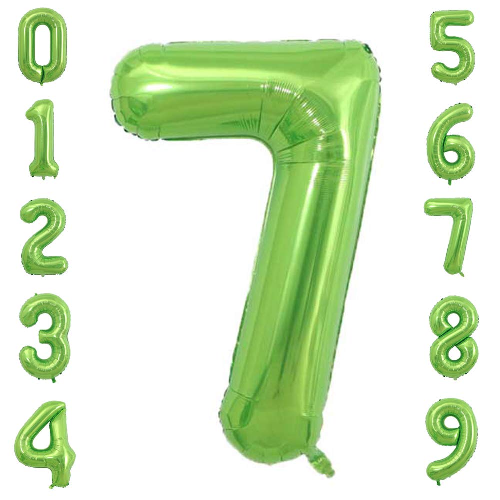 Tellpet Number 7 Balloon, Foil Number Mylar 7Th Birthday Baloonn For Kids Boys Girls, Green, 40 Inch