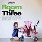 Joovy Toy Caboose Baby Doll Stroller Featuring Reclining Front Seat, Adjustable Footrest, Storage Basket, Extendable Canopy, And Snack Tray - Holds 3 Dolls (Pink Dot)