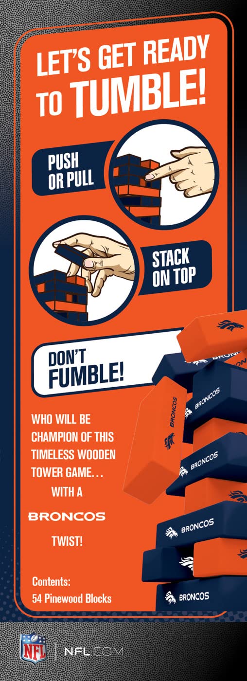 MasterPieces Game Day - NFL Denver Broncos - Officially Licensed Tumble Tower, Real Wood Blocks